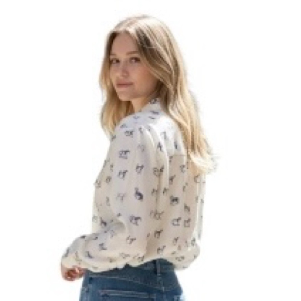 Equipment Femme Ivory Silk Collared Blouse With Horse Print Size Large - Picture 2 of 8